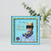 African American Baby shower Blue Gold Boy Kaart (Staand voorkant)