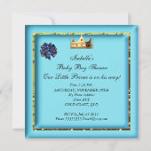 African American Baby shower Blue Gold Boy Kaart (Achterkant)