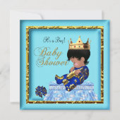 African American Baby shower Blue Gold Boy Kaart (Voorkant)