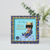 African American Baby shower Blue Gold Boy Kaart (Staand voorkant)