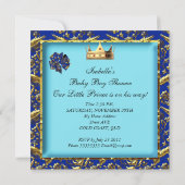 African American Baby shower Blue Gold Boy Kaart (Achterkant)