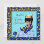 African American Baby shower Blue Gold Boy Kaart (Voorkant)