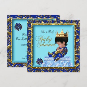 African American Baby shower Blue Gold Boy Kaart