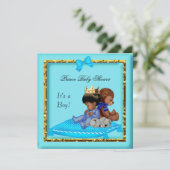 African American Baby shower Blue Gold Boy Prince Kaart (Staand voorkant)