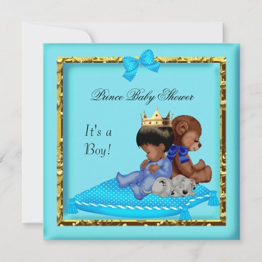 African American Baby shower Blue Gold Boy Prince Kaart (Voorkant)