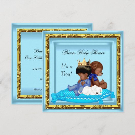 African American Baby shower Blue Gold Boy Prince Kaart (Voorkant / Achterkant)