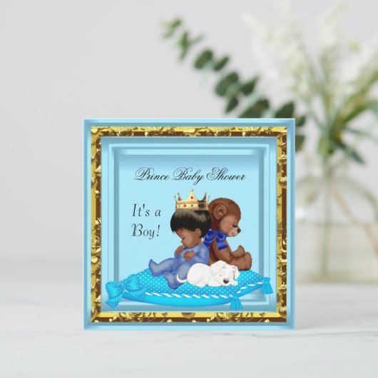 African American Baby shower Blue Gold Boy Prince Kaart (Staand voorkant)
