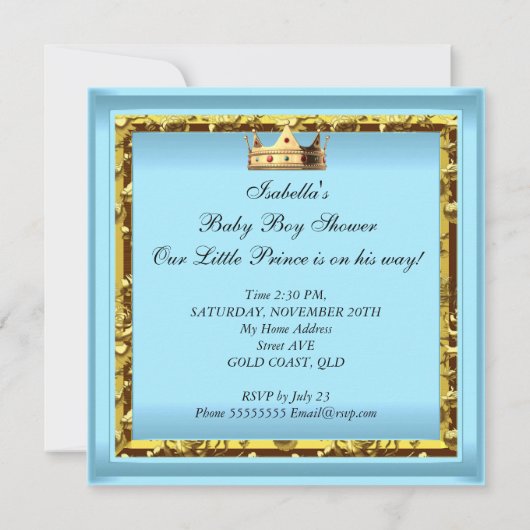 African American Baby shower Blue Gold Boy Prince Kaart (Achterkant)