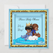 African American Baby shower Blue Gold Boy Prince Kaart (Voorkant)
