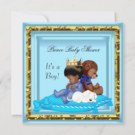 African American Baby shower Blue Gold Boy Prince Kaart (Voorkant)