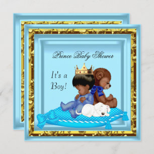 African American Baby shower Blue Gold Boy Prince Kaart