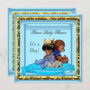 African American Baby shower Blue Gold Boy Prince Kaart