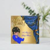 African American Baby shower Boy Blue Gold Kaart (Staand voorkant)