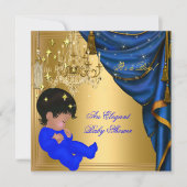African American Baby shower Boy Blue Gold Kaart (Voorkant)