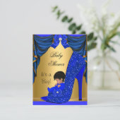 African American Baby shower Boy Blue Gold Shoe Kaart (Staand voorkant)