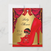 African American Baby shower Girl Red Gold Shoe Kaart (Voorkant)