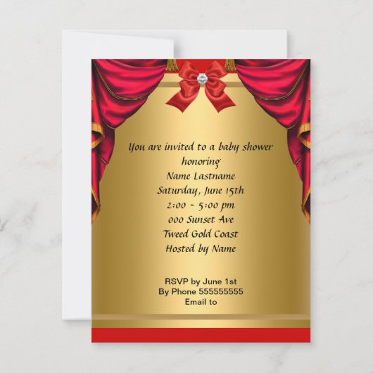 African American Baby shower Girl Red Gold Shoe Kaart (Achterkant)