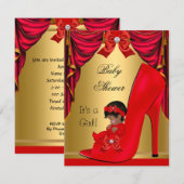 African American Baby shower Girl Red Gold Shoe Kaart (Voorkant / Achterkant)