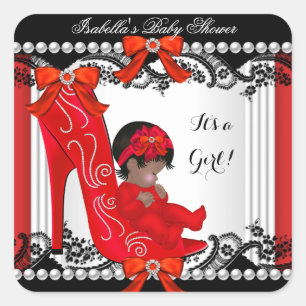 African American Baby shower Girl Red Shoe Vierkante Sticker