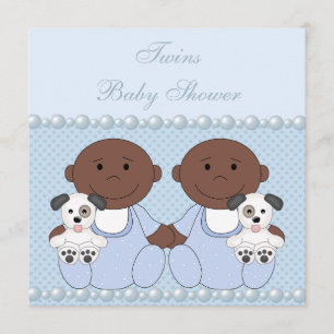 African American Baby Twins Blue Baby shower Kaart