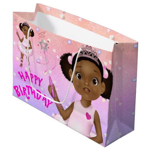 African American Ballerina Fairy Princess Groot Cadeauzakje (Voorkant Gekanteld)
