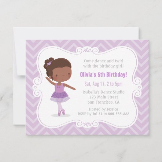 African American Ballerina Girl Birthday Party Kaart (Voorkant)