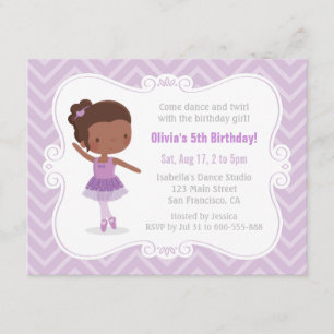 African American Ballerina Girl Birthday Party Kaart