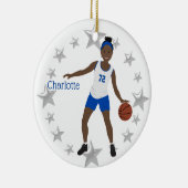 African American Basketball Player White en Blue Keramisch Ornament (Rechts)