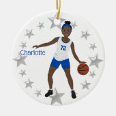 African American Basketball Player White en Blue Keramisch Ornament (Voorkant)