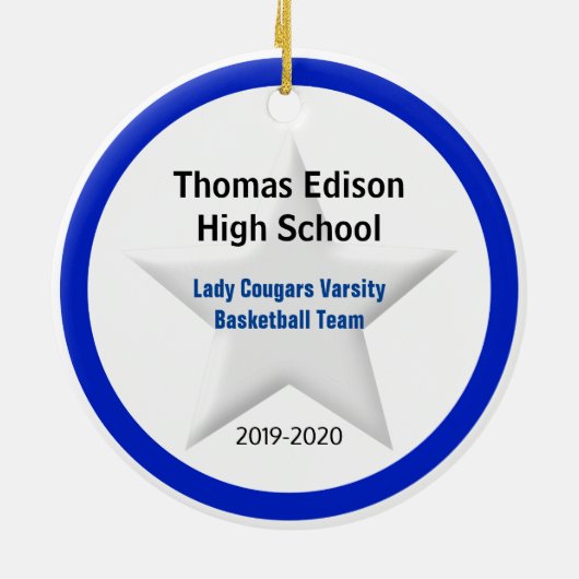 African American Basketball Player White en Blue Keramisch Ornament (Achterkant)