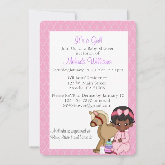 African American Black Baby shower Invitation Girl Kaart (Voorkant)