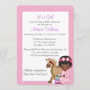 African American Black Baby shower Invitation Girl Kaart
