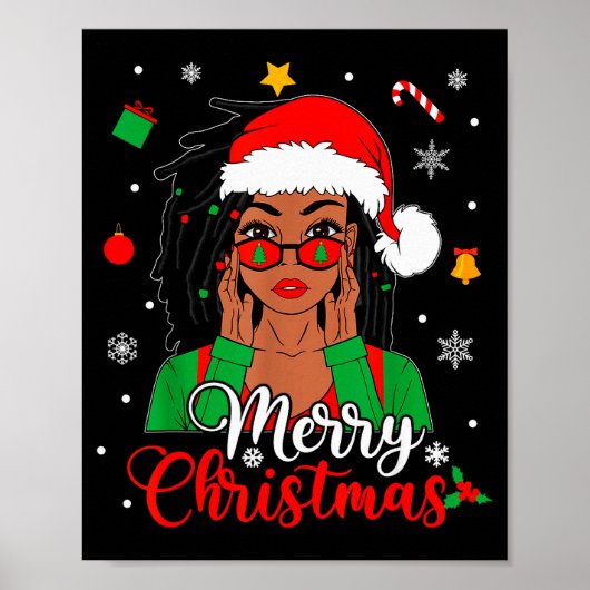 African American Black Woman Loc'd Girl Merry Chri Poster (Voorkant)