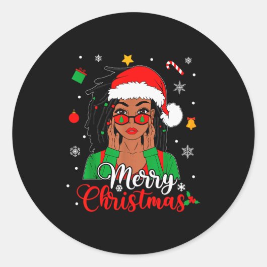 African American Black Woman Loc'd Girl Merry Chri Ronde Sticker (Voorkant)