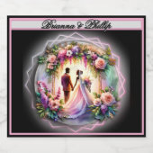 African-American Botanical Wedding  Sparkling Wijnetiket (Enkel label)