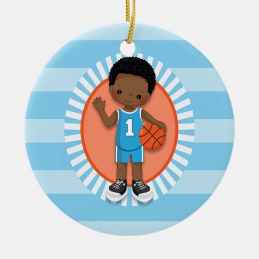 African American Boy Basketball Player Keramisch Ornament (Voorkant)