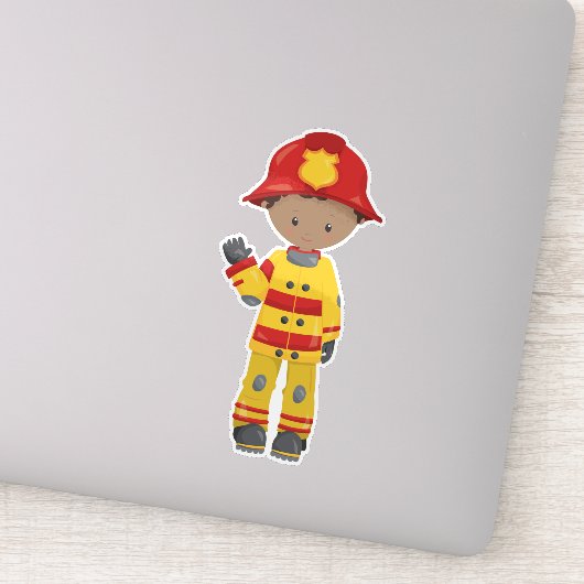 African American Boy, Fireman, brandweerman, brand Sticker (Detail)
