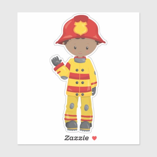 African American Boy, Fireman, brandweerman, brand Sticker (Vel)