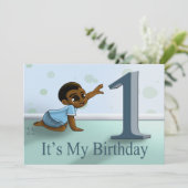 African American Boy First Birthday Party Kaart (Staand voorkant)