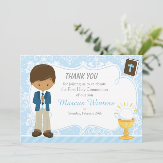 African American Boy First Communityschade Bedankkaart (Staand voorkant)