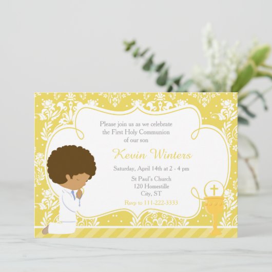 African American Boy First Communityschade Kaart (Staand voorkant)