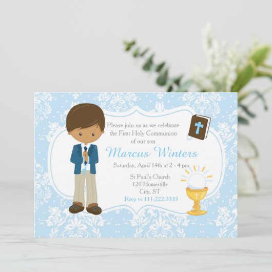 African American Boy First Communityschade Kaart (Staand voorkant)