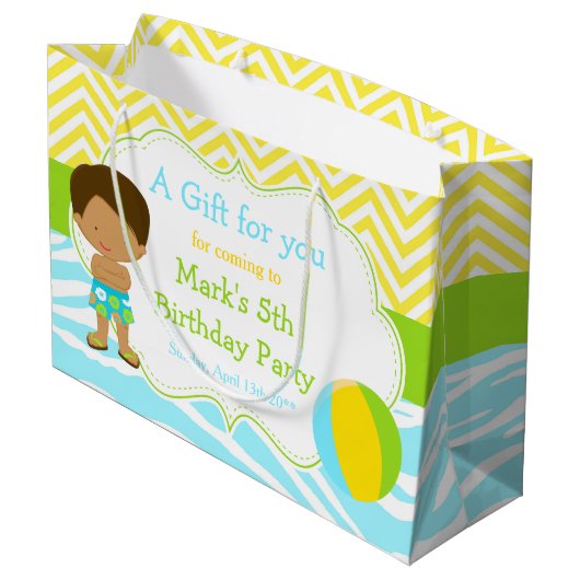 African American Boy Pool Party Basis Bedankt Groot Cadeauzakje (Achterkant Gekanteld)