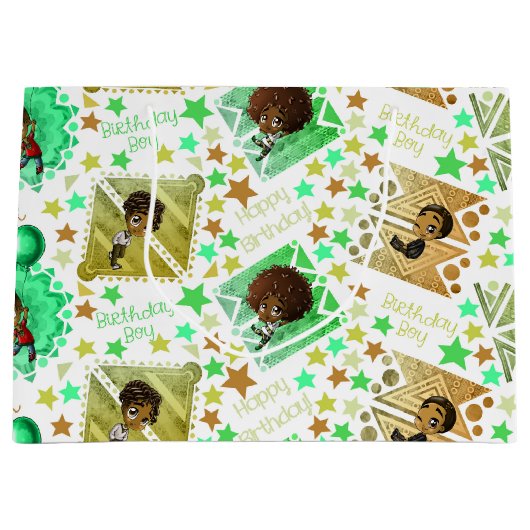 African American Boys and Stars Verjaardag Groot Cadeauzakje (Voorkant)
