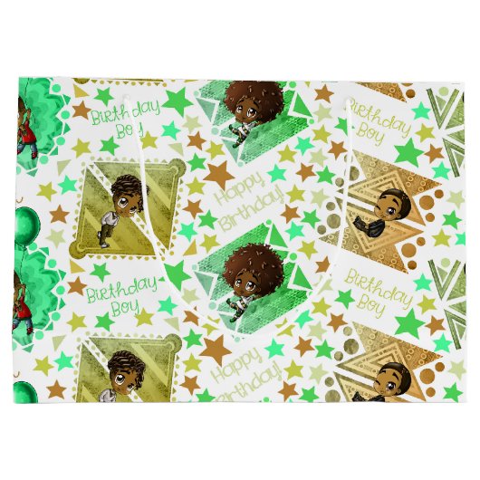 African American Boys and Stars Verjaardag Groot Cadeauzakje (Achterkant)