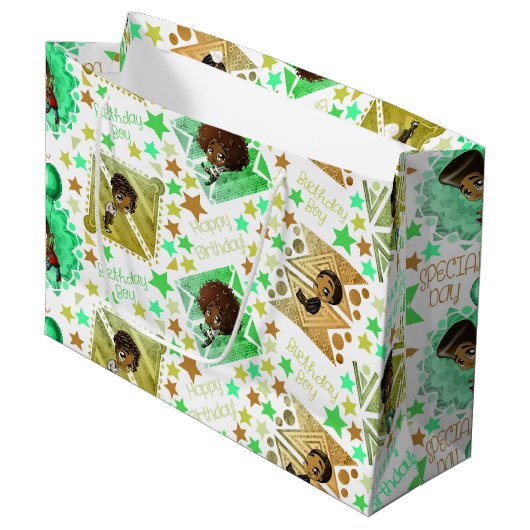 African American Boys and Stars Verjaardag Groot Cadeauzakje (Voorkant Gekanteld)