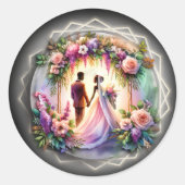 African-American Bride and Groom Moonlight Wedding Ronde Sticker (Voorkant)