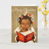 African American Cherub Christmas Greeting Card Kaart (Gele Bloem)