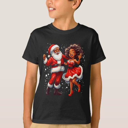 African American Christmas African Santa Mrs Claus T-shirt (Voorkant)