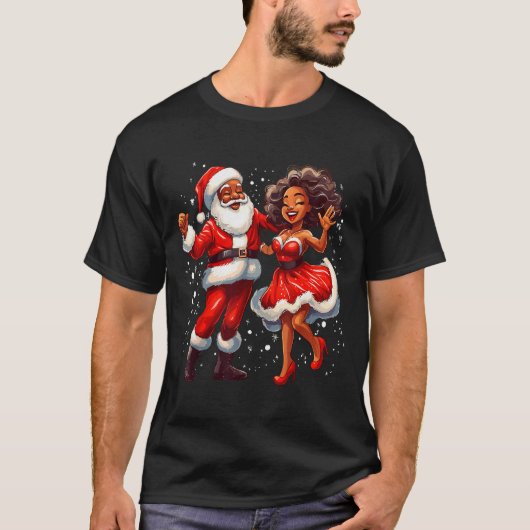 African American Christmas African Santa Mrs Claus T-shirt (Voorkant)